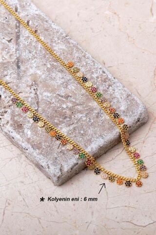 Gurmet Mix Taşlı Altın Kaplama 925 Ayar Gümüş Choker Kolye 8105