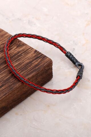 Kazaziye İşlemeli El Sarması Gümüş Erkek Bileklik 3320