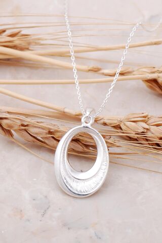 Oval Tasarım Gümüş Kolye 7478