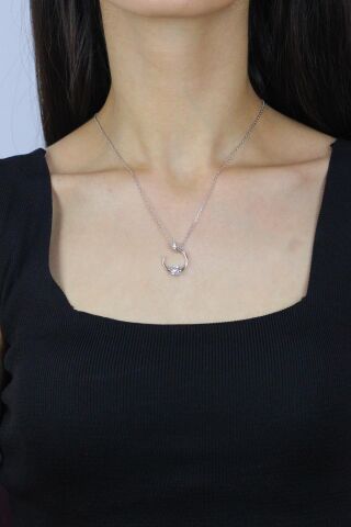 Tasarım Rodyumlu Tek Taş Gümüş Kolye 7281