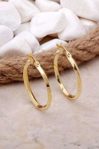 Altın Yaldızlı 25 mm Gümüş Halka Küpe 5800