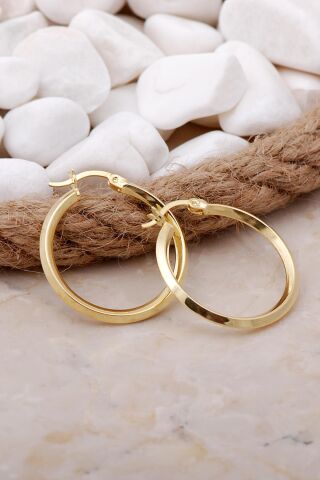 Altın Yaldızlı 25 mm Gümüş Halka Küpe 5800