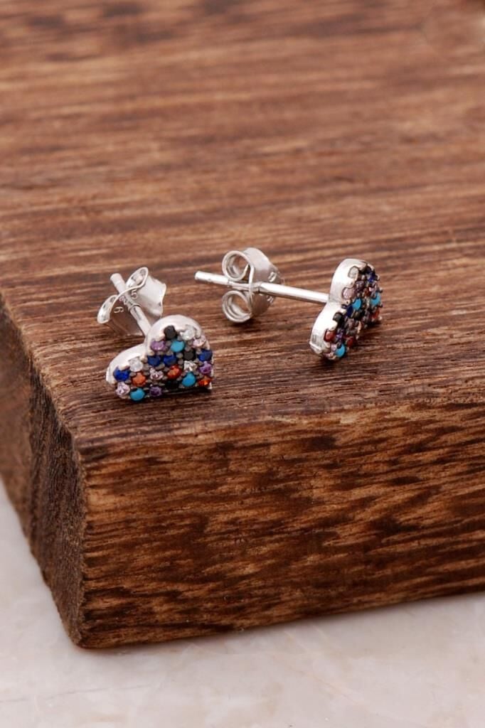 Kalpli Tasarım Mix Taşlı Gümüş Küpe 4014