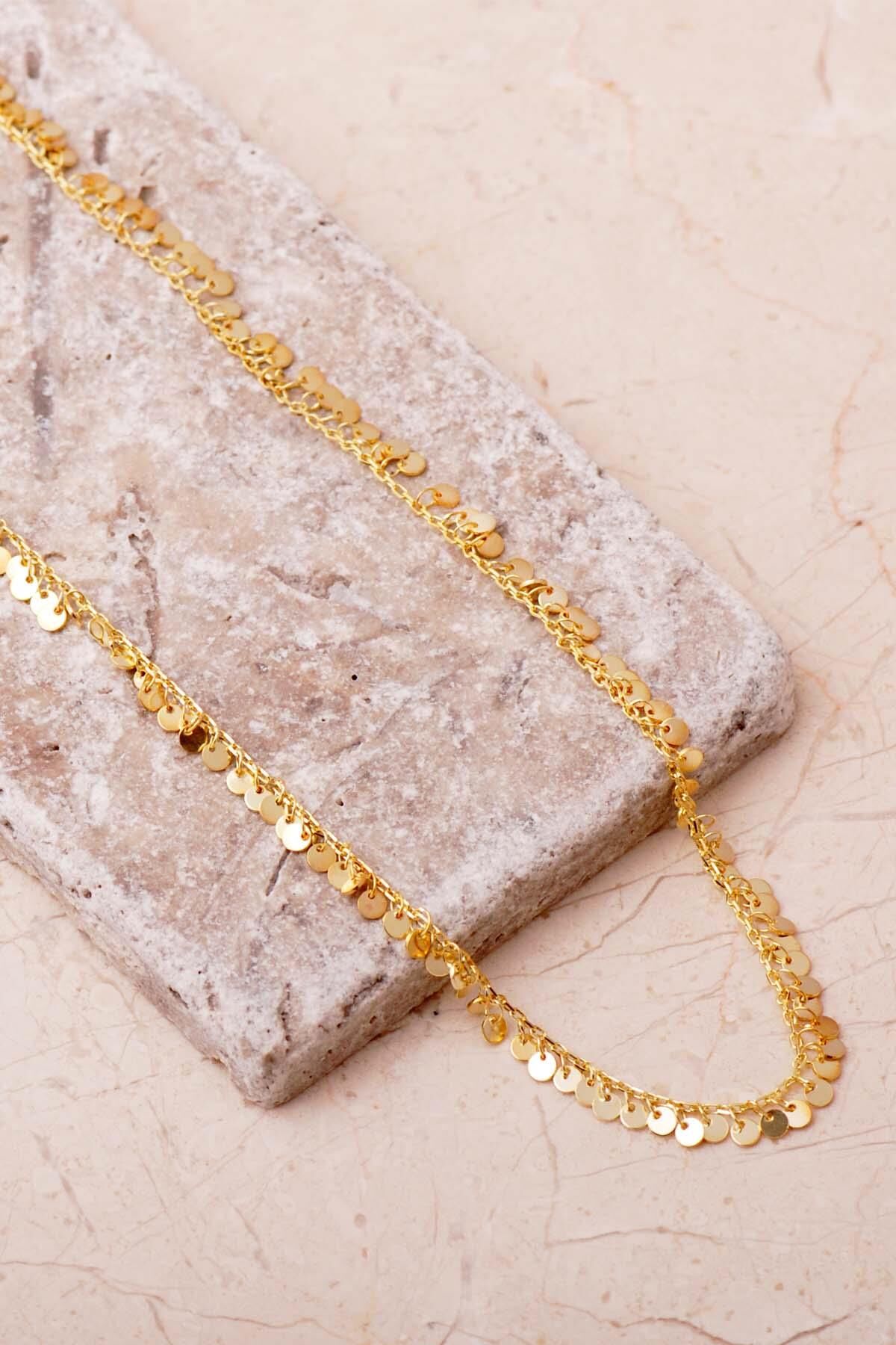 Sıralı Pullu Altın Kaplama 925 Ayar Gümüş Kolye 8106