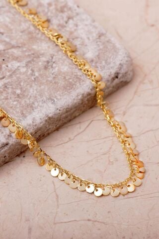 Sıralı Pullu Altın Kaplama 925 Ayar Gümüş Kolye 8106