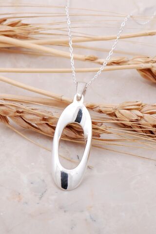 Oval Tasarım Gümüş Kolye 7480
