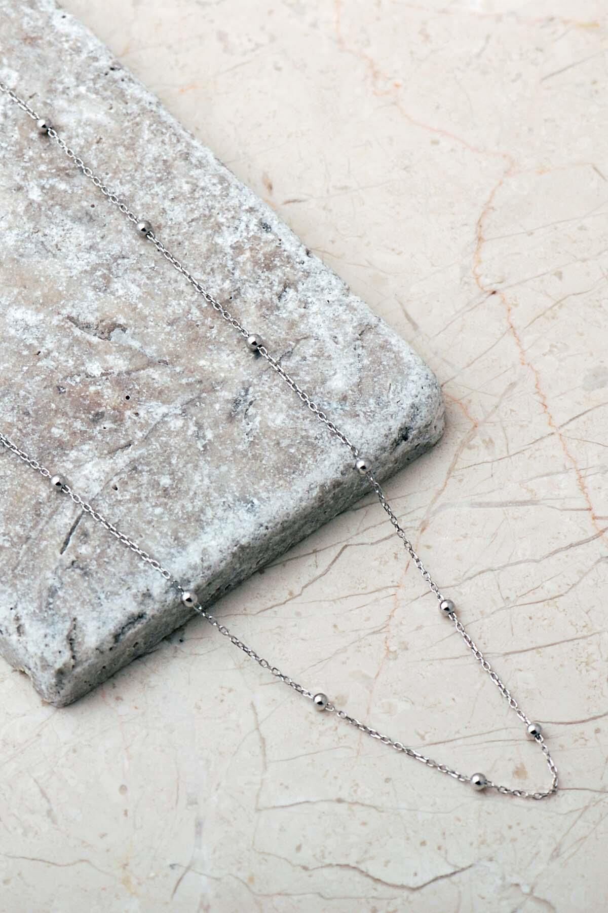 Rodyumlu Toplu 925 Ayar Gümüş Zincir Kolye 8107