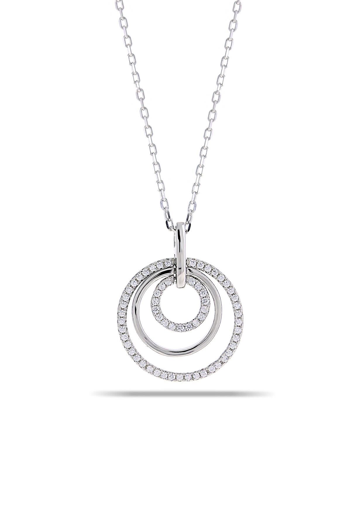 Taşlı Halka Model Rodyumlu Tasarım Gümüş Kolye 7283