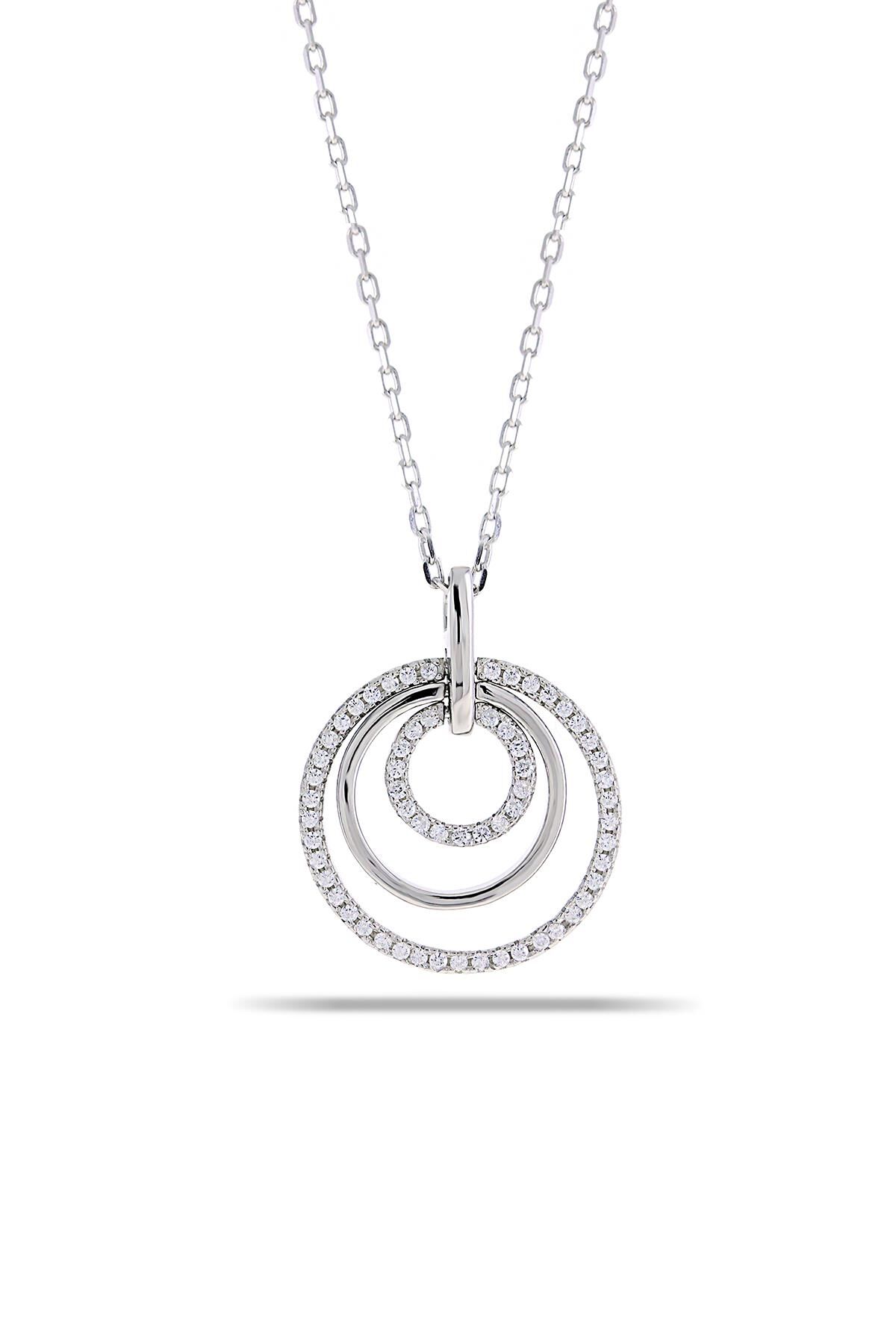 Taşlı Halka Model Rodyumlu Tasarım Gümüş Kolye 7283