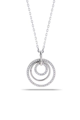 Taşlı Halka Model Rodyumlu Tasarım Gümüş Kolye 7283