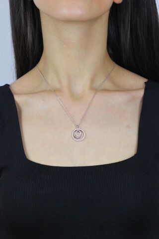 Taşlı Halka Model Rodyumlu Tasarım Gümüş Kolye 7283