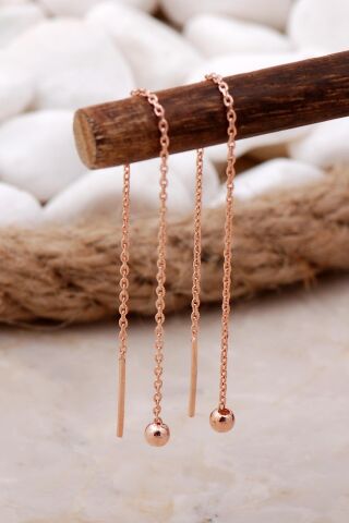 Top Rose Gümüş Zincir Küpe 5801