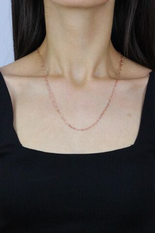 49 cm Rose Gümüş Figaro Zincir Kolye 7284