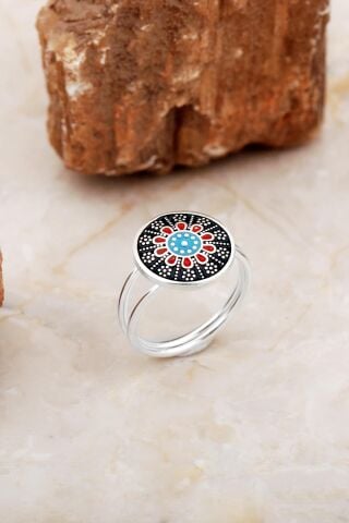 Mardin Güneşi Mineli Elişi 925 Ayar Gümüş Yüzük 5886