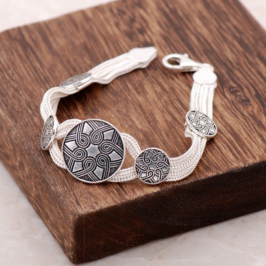 Hitit Motifli El Yapımı Midyat Hasırı Gümüş Bileklik 2359