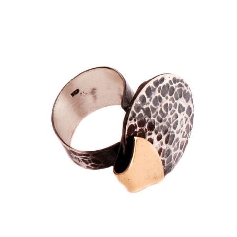 Urartu Motifli Çekiç Dövme Gümüş Yüzük 1444