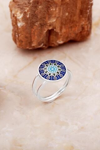 Mardin Güneşi Mineli Elişi 925 Ayar Gümüş Yüzük 5887