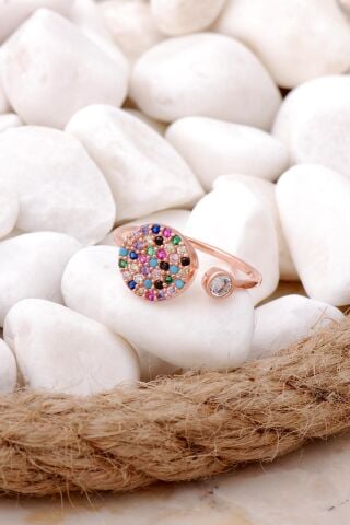 Rose Gümüş Mix Taşlı Tasarım Yüzük 2890