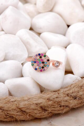 Rose Gümüş Mix Taşlı Tasarım Yüzük 2890