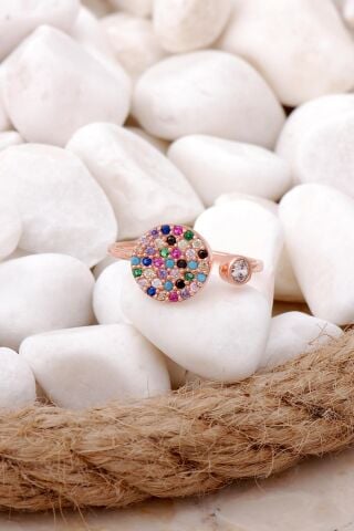 Rose Gümüş Mix Taşlı Tasarım Yüzük 2890