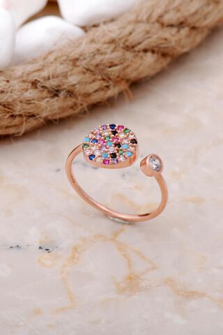 Rose Gümüş Mix Taşlı Tasarım Yüzük 2890