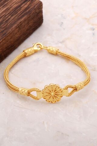 Telkari KAzaziye İşlemeli Altın Yaldızlı Gümüş Bileklik 3324
