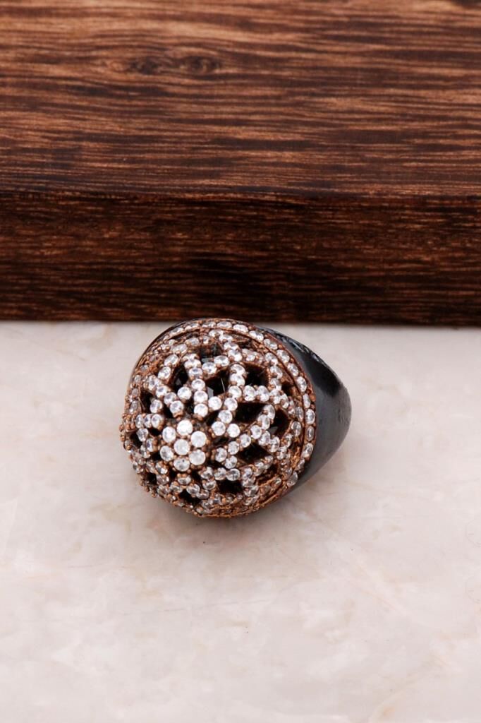 Yakut ve Zirkon Taşlı Gümüş Kubbe Yüzük 54