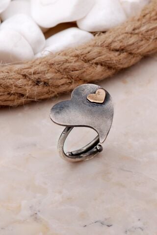 Kalp Tasarım Elişi Gümüş Yüzük 3516