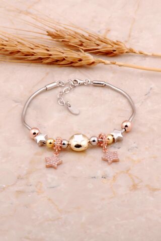 Beyaz Mineli Yıldız Tasarımlı Gümüş Şans Bileklik 4499