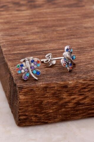 Mix Taşlı Yusufçuk Tasarımlı Gümüş Küpe 4018