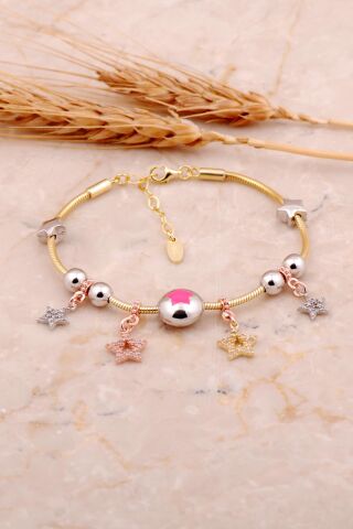 Pembe Mineli Yıldız Tasarımlı Gümüş Şans Bileklik 4500