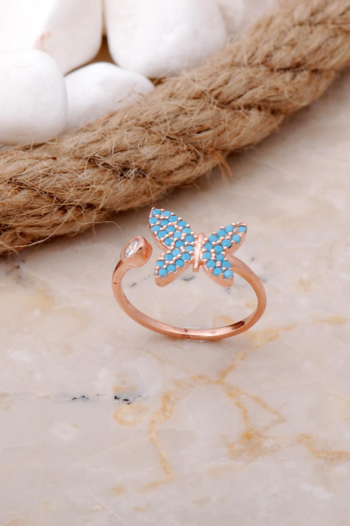 Rose Gümüş Kelebek Tasarım Yüzük 2894