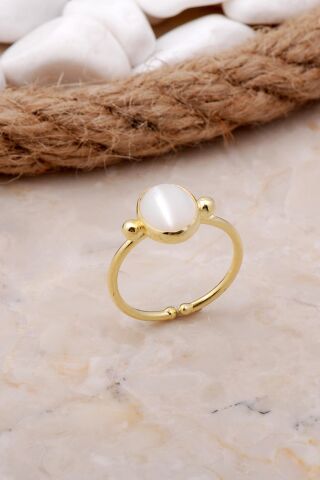 Sedef Taşlı Altın Yaldızlı Gümüş Yüzük 3518