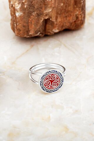 Anadolu Motifli Mineli Elişi Gümüş Yüzük 5892