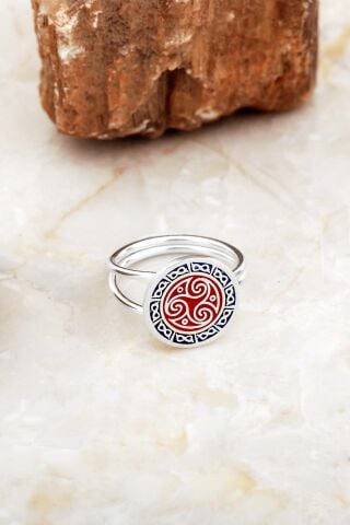 Anadolu Motifli Mineli Elişi Gümüş Yüzük 5892