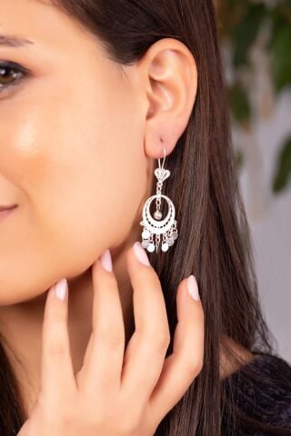 Telkari İşlemeli Sallantılı Gümüş Küpe 4937