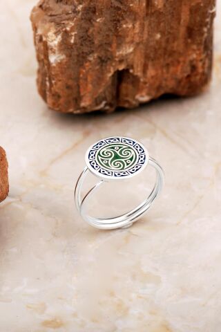 Anadolu Motifli Mineli Elişi Gümüş Yüzük 5893