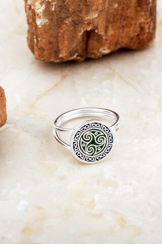 Anadolu Motifli Mineli Elişi Gümüş Yüzük 5893