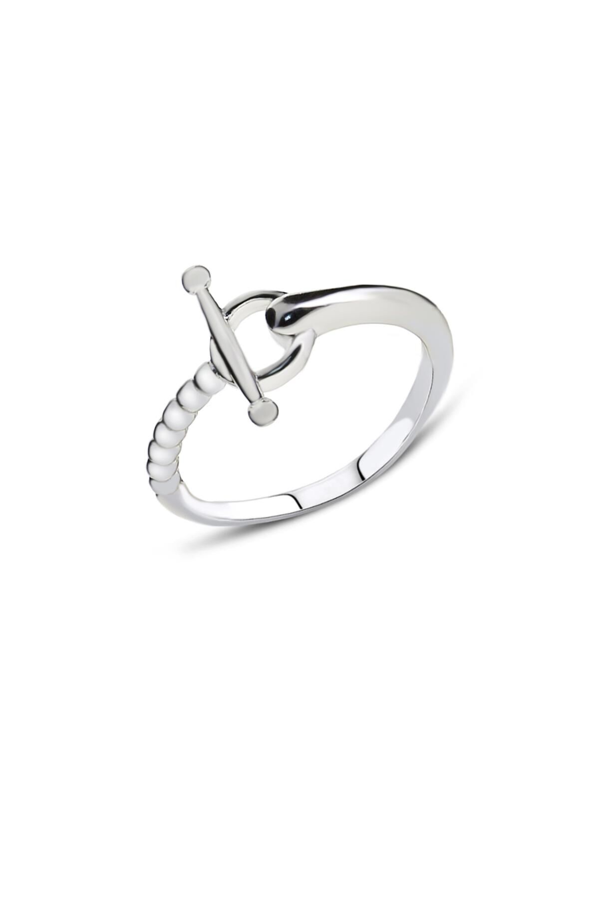 Kilit Tasarım Rodyumlu Gümüş Yüzük 3155