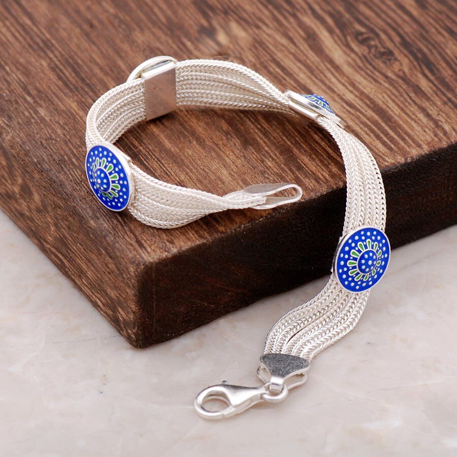 Mardin Güneşi Mineli Hasır Elişi 925 Ayar Gümüş Bileklik 2366