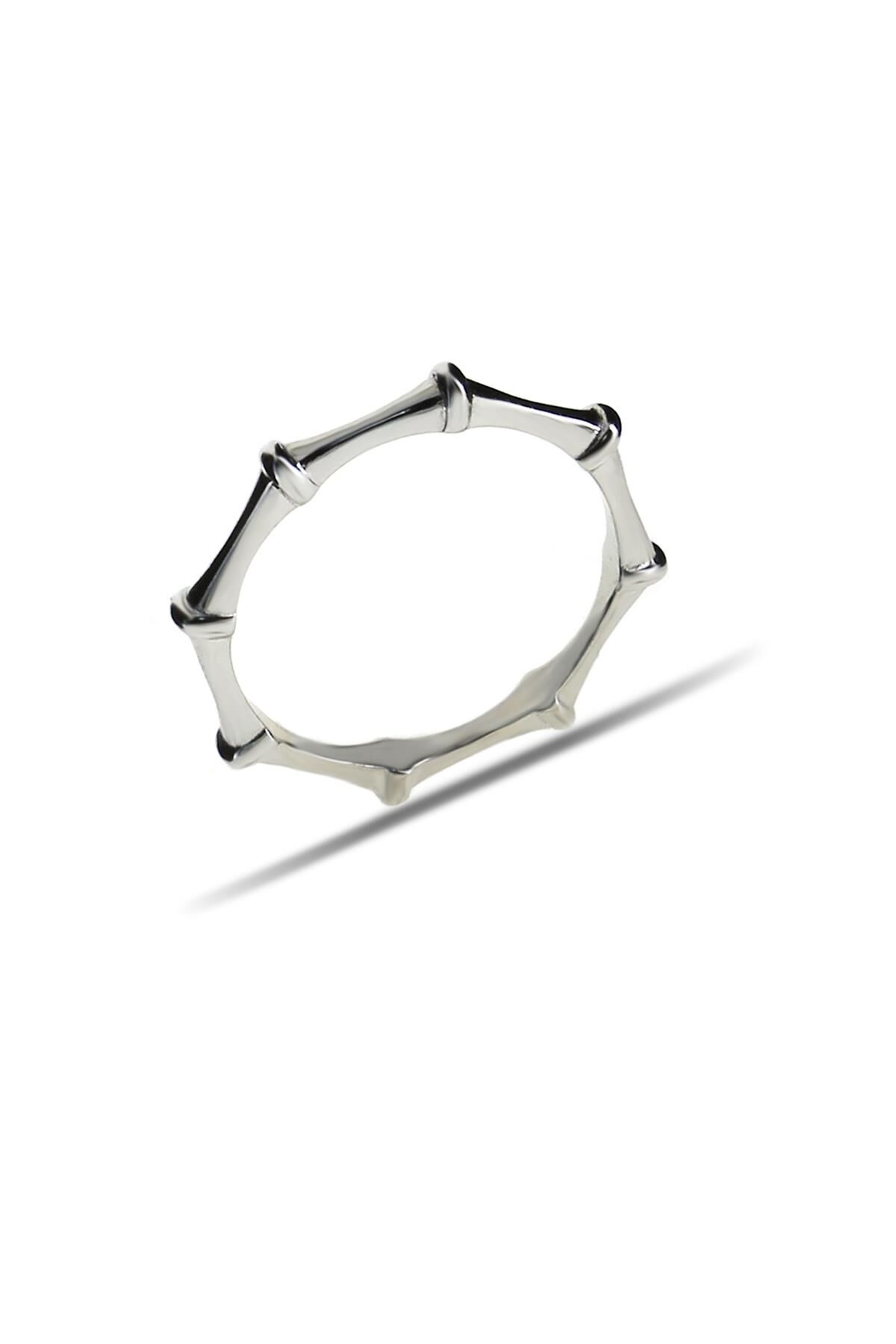 Bambu Model Tasarım Rodyumlu İnce Gümüş Yüzük 3156