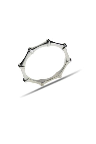 Bambu Model Tasarım Rodyumlu İnce Gümüş Yüzük 3156