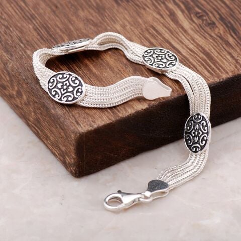 Hitit Motifli El Yapımı Midyat Hasırı Gümüş Bileklik 2367