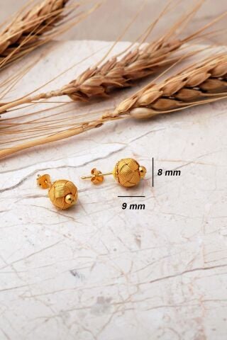 Kazaziye İşlemeli Altın Kaplama 1000 Ayar Gümüş Küpe 7408