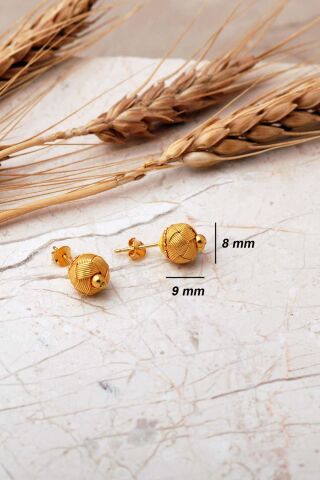 Kazaziye İşlemeli Altın Kaplama 1000 Ayar Gümüş Küpe 7408