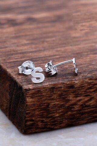 S Harfi Rodyumlu Gümüş Küpe 6000