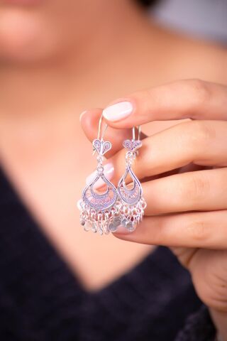 Telkari İşlemeli Sallamtılı Gümüş Küpe 4939