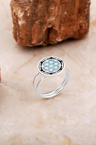 Yaşam Çiçeği Mineli Elişi Gümüş Yüzük 5894