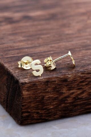 Ş Harfi Altın Kaplama Gümüş Küpe 6001