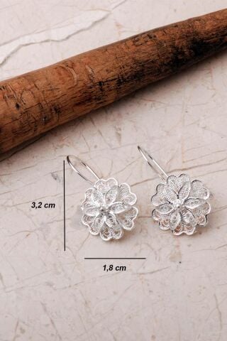 Telkari İşlemeli Elişi Papatya 925 Ayar Gümüş Set 2861